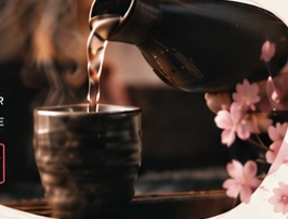 Sfeerillustratie van een warm drankje met sakurabloesem